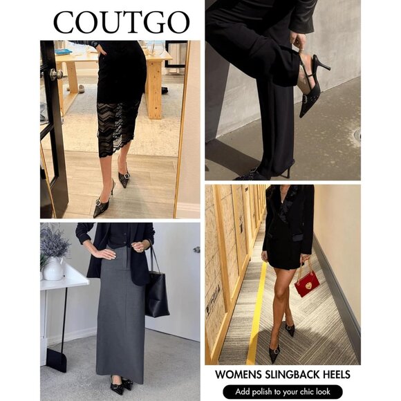 💫 Women White Slingback Kitten Heels Studded Pointed Toe Pumps Buckle Shoes - Picture 7 of 7